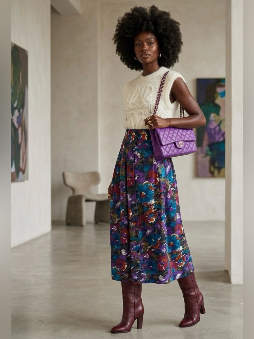 VINTAGE FLORAL MIDI SKIRT